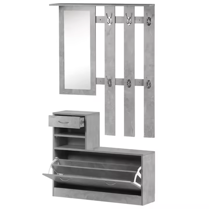 HOMCOM Conjunto de Muebles de Entrada Recibidor Pasillo Set de 3 Piezas Perchero Espejo Zapatero con Cajón 90x22x116cm Madera - 1