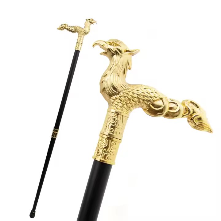 Bastón De Moda Golden Phoenix Con Cola De Fénix Larga Y Punta De Goma 93cm Para Hombres Lujo Y Elegancia En Artículos De Aseo Y Salud - 1