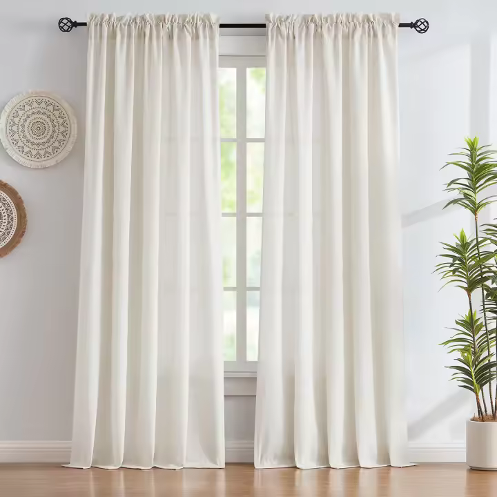 Cortinas De Lino Natural Marrón Semi Transparentes Modernas Y Minimalistas Para Sala De Estar Y Dormitorio 2 Piezas Sin Cierre Blackout - 1