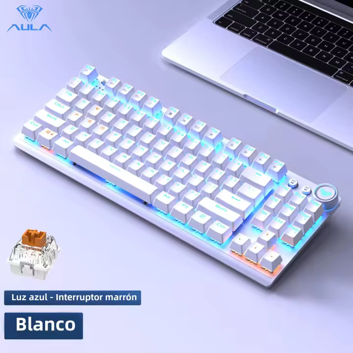 Teclado Mecánico De Juego AULA Sin Cables 87 Teclas Tres Modos 2.4G/Bluetooth/Wireless Con Iluminación Para Windows/Mac/IOS/Android - 1