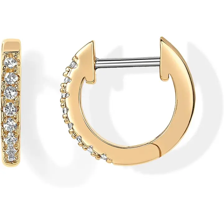 14K Chapado en Oro Cubic Zirconia Cuff Pendientes Huggie Stud Oro Amarillo - 1