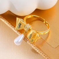 Encanto Anillo de aleación con forma de lazo y perlas de imitación para mujer,
anillos grandes elegantes de cristal para fiesta de boda, joyería Simple de moda, regalo para niñas - details 12