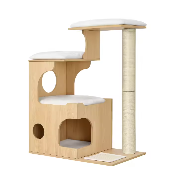 Feandrea Árbol de Gatos, Tablero de aglomerado de 86 cm de Altura, con Poste de Sisal, Plataforma, Cubierta de Piel Sintética Lavable, Greige y Blanco /Marrón Rústico/Gris Niebla/Blanco Nube/Amarillo Almendra - 1