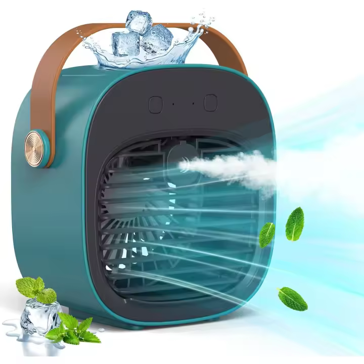 PORCHEDDU Ventilador de aire acondicionado portátil de 6,6*6,7*3,8 pulgadas, friador de Aire personal USB, humidificación Independiente, 3 velvidades, mini ventilador de aire acondicionado de Niebla, ajustado para el hogar, exteriores, oficin, viaje - 1