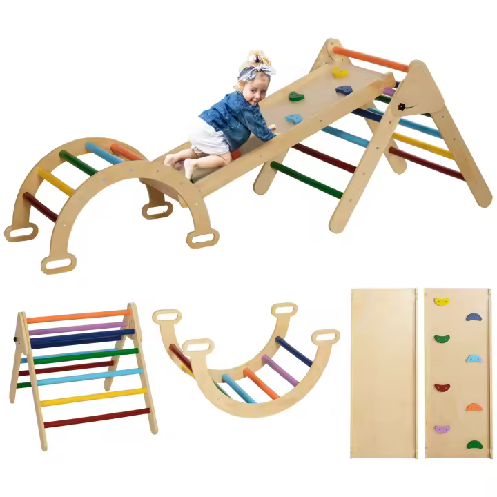 AIYAPLAY Triángulo de Escalada de Madera 5 en 1 Escalada para Niños de 18-48 Meses con Rampa Escalador de Arco para Deslizarse o Escalar 178x64,5x63 cm Multicolor - 1