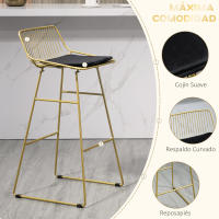 HOMCOM Conjunto de 2 Taburetes Altos de Cocina Sillas Altas de Cocina con Respaldo Cojín y Estructura de Acero Carga 120 kg para Bar Salón Comedor Dorado - details 1