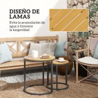 Outsunny Juego de 2 Mesas de Jardín con Encimera de Madera de Acaica Diseño Listones Mesas Auxiliares de Jardín Nido con Marco de Acero y Pies Ajustables para Balcón Terraza Patio Teca y Negro - details 4