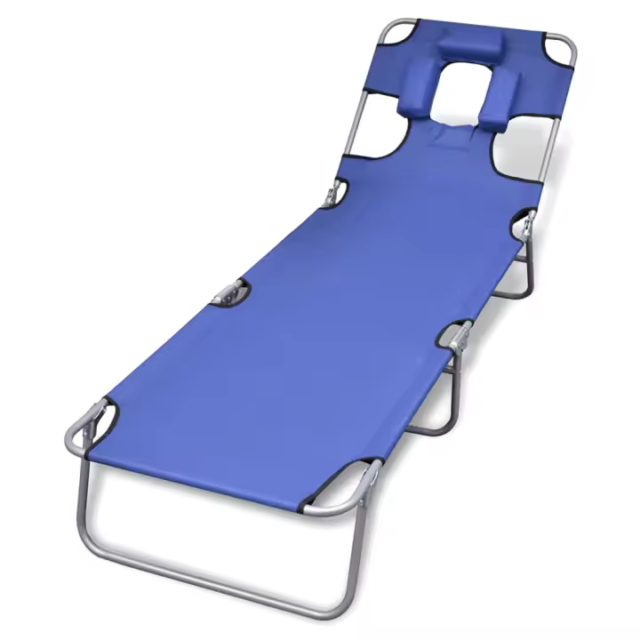 Tumbona plegable de acero con cojín de cabeza acero azul - 1