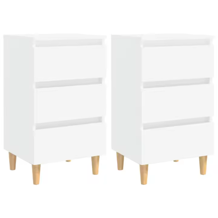 Mesitas de noche 2 uds patas madera maciza blanco 40x35x69 cm - 1