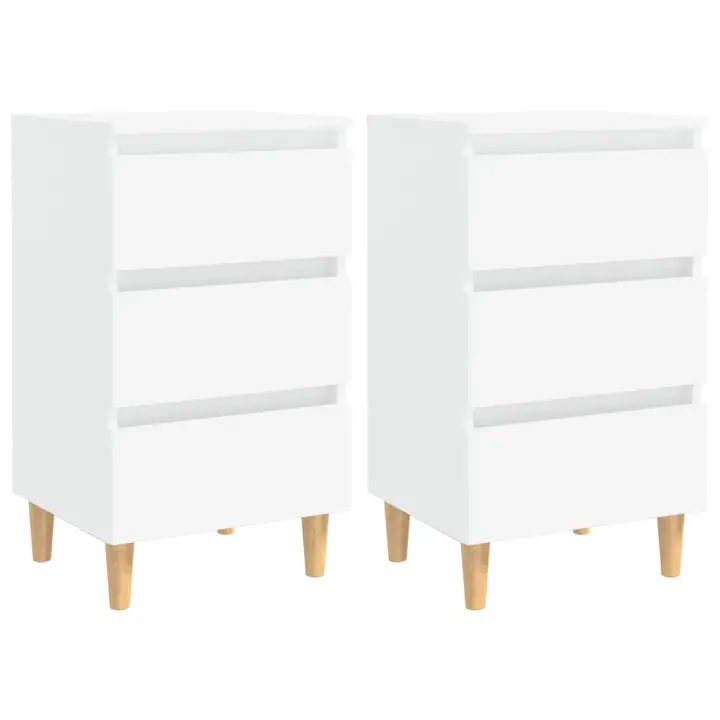 Mesitas de noche 2 uds patas madera maciza blanco 40x35x69 cm - 1
