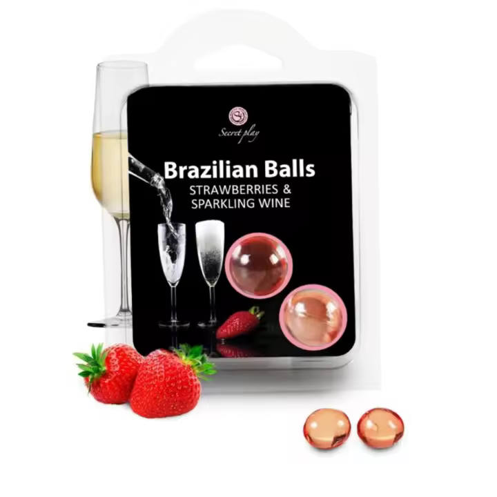 Brazilian Balls Sabor A Fresa Pack De 2 o 6 Unidades Secret Play Bolas Brasileñas Strawberry O Strawberries & Sparkling Wine A Base De Aceite Para Masaje Preliminares O Sexo Oral Aptas Penetración Anal Y Vaginal No Compatibles Con Preservativos De Látex - 1