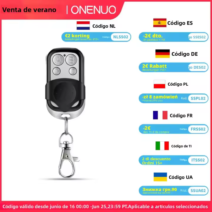 Transmisor De Botón De Presión Metálico Universal 433MHz Para Puerta De Garaje Con 4 Botones Bloqueo Y Desbloqueo A/B/C/D - 1