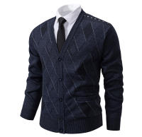 Chaqueta De Punto Para Hombre Con Cuello V Y Patoleta Clásica De Invierno Prenda Exterior De Poliéster Para Otoño Y Invierno - details 2