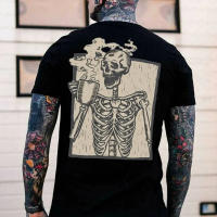 Camiseta Gráfica De Calavera Y Diablos Oscuros Para Hombres Y Mujeres Estilo Punk Retro Casual Bretona Negra Blanca Talla Grande Para Verano - details 6