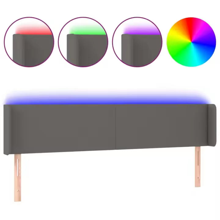 vidaXL Cabecero con LED cuero sintético gris 183x16x78/88 cm - 1