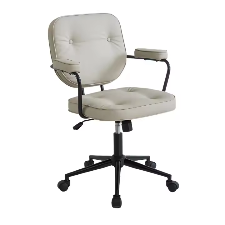 LUTODY - Silla de oficina escritorio vintage, Respaldo acolchado transpirable, Asiento ergonómico de látex forrado de polipiel premium, Función inclinación reposaespalda, Rueda giratoria 360º, Pata metálica metal, Escritorio, Despacho - 1