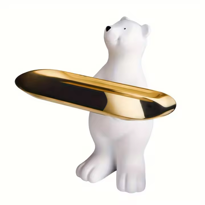 Porta Llaves Figura De Oso Polar Escultura De Animal Decoración Nórdica Para El Hogar Taza De Llaves De Resina Material - 1