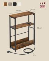 Mesa Auxiliar Estrecha con enchufe integrado, 3 Estantes y Revistero, Ideal para Espacios Pequeños en Salón, Dormitorio, Estudio - details 13