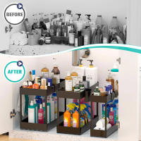 Organizador De Baño Inferior Con Dos Cajones Deslizantes, Estante De Almacenamiento Multifuncional Para Cocina Material Plástico - details 3