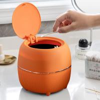 Mini papelera redonda de escritorio con tapa, de plástico, para el hogar, cocina, baño, oficina (naranja) - details 3