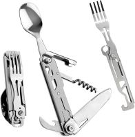 Cubiertos multifungals 5 a 1, Vajilla de Utensilios para Campar al aire libre, Juego de Cubiertos portátiles de Acero inoxidable para Viajes, Con Bolsa con cordón (1 Paquete) - details 2