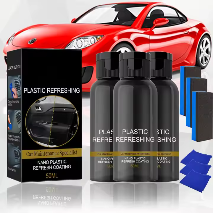 2024 NUEVO Agente de recubrimiento revitalizante de plástico, Agente de restauración de piezas de plástico para automóvil, Recubrimiento refrescante de nanoplástico, Agente de limpieza interior automotriz (50 ml 3PCS) - 1