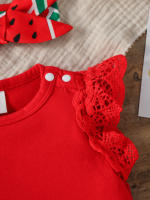 Conjunto De Verano Para Bebés Niñas Sin Mangas Estampado De Sandía Moda Camisa Para Vacaciones O Ropa De Calle - details 3