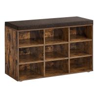 Banco zapatero con asiento acolchado, 9 compartimientos y estantes ajustables, ideal para entrada y sala de estar, disponible en blanco o marrón rústico - details 6