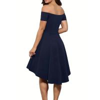 Vestido Midi Asimétrico De Hombro Descubierto Para Mujer Elegante Y Cómodo Estilo Casual Corte Ajustado Transversal Versátil Para Todas Las Estaciones - details 8