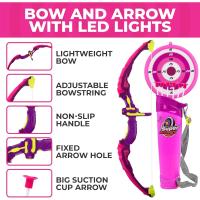 Juego De Tiro Para Niños Con Flechas LED Flash Pink Y Arco Con Almacenamiento En Quiver Cuerda De Caña De Pescar Para Niños Y Niñas - details 3