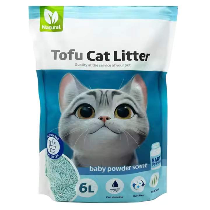 ARENA TOFU TALCO BEBÉ  PARA GATO ARENA AGLOMERANTE PARA GATO SIN POLVO FACIL DE AGLOMERAR SE DISUELVE EN INDORO - 1