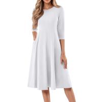 Vestido Largo De Manga Larga Para Mujer Casual Suéter Con Bolsillos Estilo Swing Suelto Cuello Redondo Color Sólido Vestido Robe - details 8