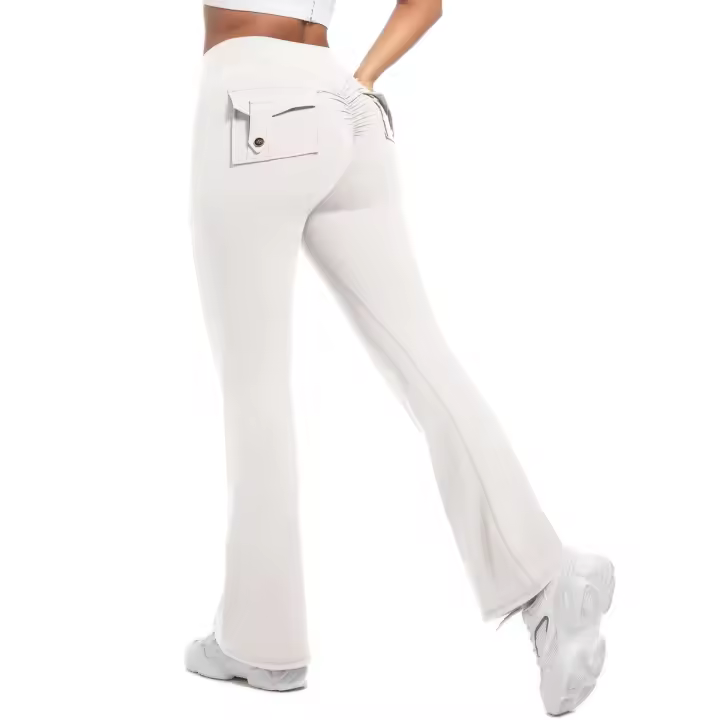 SSITO Mallas de gimnasio de pierna Ancha para Mujer, Mallas de Yoga de Alta elasticidad, sensación desnuda, ropa de trabajo de compresión para Fitness con bolsillos, pantalones de Yoga de pierna - 1