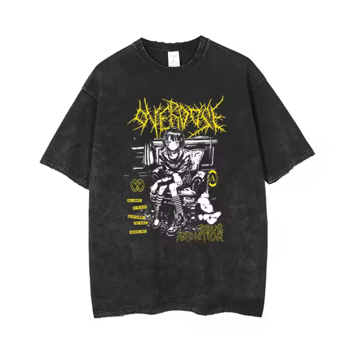 Camiseta Vintage Para Hombre Camiseta De Algodón Holgada Con Mangas Cortas Estampado Acido Estilo Casual Unisex - 1