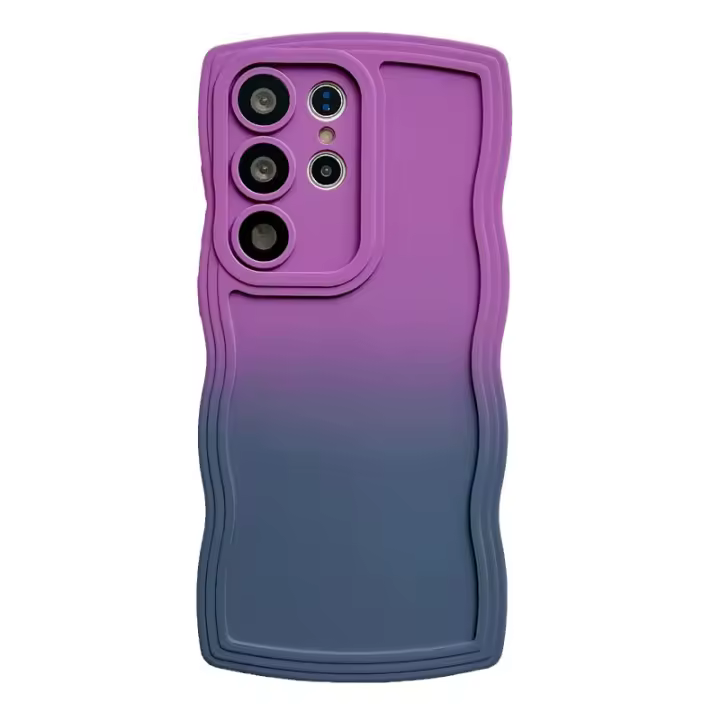 Case for Samsung Galaxy S22 5G, Wave Frame Silicone Gradient Color Case, Protective Shockproof TPU Bumper Cover Case, Anti-Scratch Phone Case for Women, Purple Grey - 1