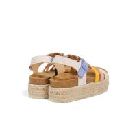Sandalias de mujer planas con plataforma de efecto Esparto diseño de tiras rectas de colorines Beige Rosa Amarillo Azul con pulsera al tobillo  m260d - details 4