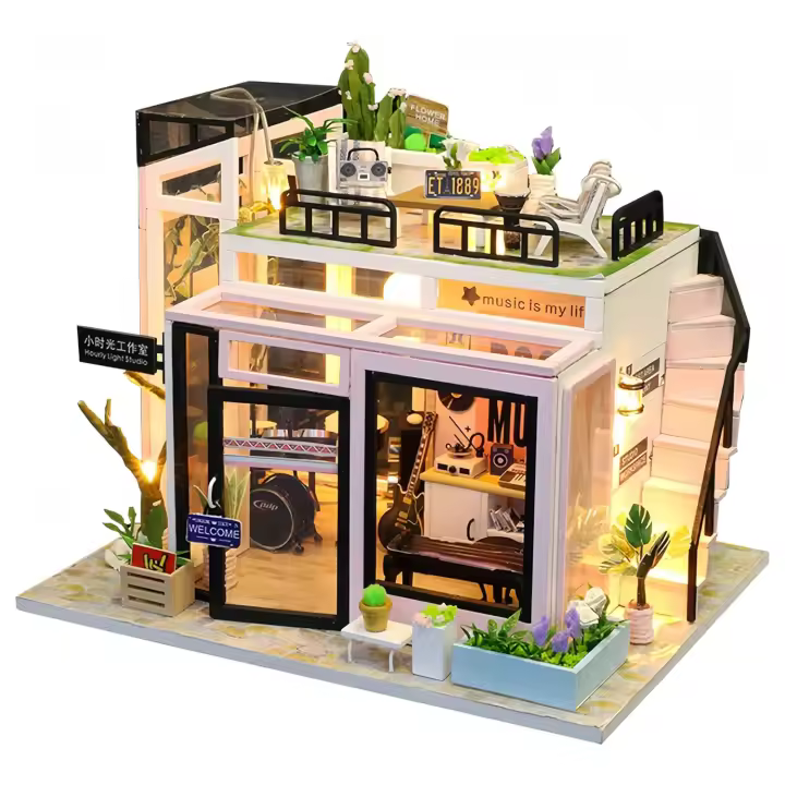 DAM. Estudio de música. Maqueta 3D realista con gran detalle y luces led. 20x15x17cm. - 1