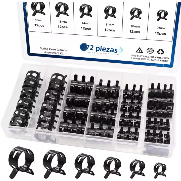 Kit De 72 Piezas De Tornillos Para Tubos De Aceite Y Vacío De Silicona De Baja Presión Para Automóviles Tornillo De Tubo Negro - 1