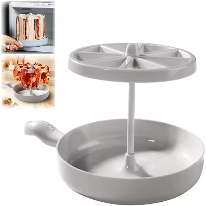 Cocina de tocino para microondas, Plato de tocino para microondas, Asista de tocino para microondas, Tocino crujiente, horrador de Grasa de tocino con colador, Parrilla de barbacoa para microondas, bandejas de preparación para Cocinar en Horno (1 UNID) - 1