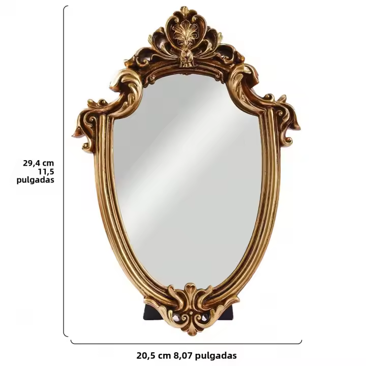 Espejo Decorativo De Resina Estilo Europeo Clásico Con Patrón Dorado Forma Especial Puede Colgarse O Posarse - 1