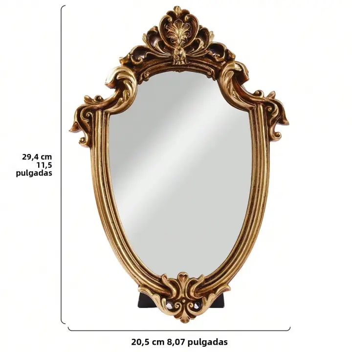 Espejo Decorativo De Resina Estilo Europeo Clásico Con Patrón Dorado Forma Especial Puede Colgarse O Posarse - 1