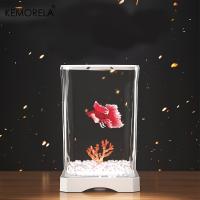 KEMORELA Tanque De Pecera Para Betta De Acrílico Alta Transparencia Con Agujero Para Alimentación Tanque De Paisaje Pequeño Desmontable Para Escritorio - details 4