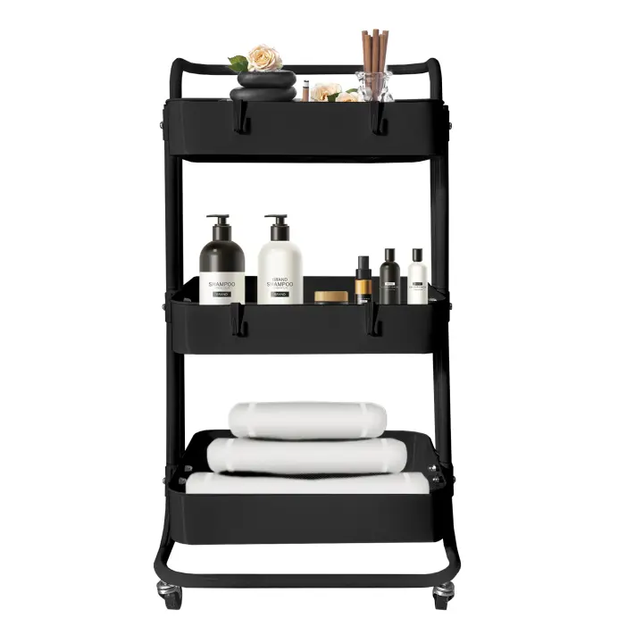 Carrito Almacenamiento Metálico Nyana Home 3 Estantes 85x44x37cm - Blanco Organizador Cocina Baño - Ruedas Giratorias 360º - 1