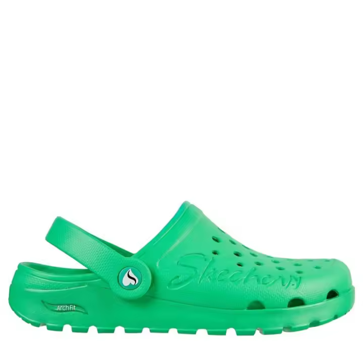 Cómoda  Nuevo zueco mujer SkechersGO ARCH FIT FOOTSTEPS - PURE JOY de eva calada verde anortiguadora. Tira talonera regulable. Plantilla Arch Fit con ajuste en el arco Altura 2,5 CM Referencia 111371-GRN - 1