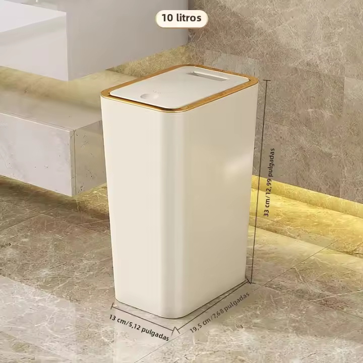 Bandeja De Basura Con Tapa Gran Capacidad Semi Automática Contenedor De Residuos Para Cocina Baño Habitación Ecológico Plástico - 1