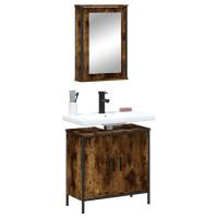 vidaXL Juego de muebles de baño 2 pzas madera contrachapada en color Negro/Roble ahumado/Roble Sonoma | almacenamiento funcional diseño moderno para baño dormitorio sala - details 1