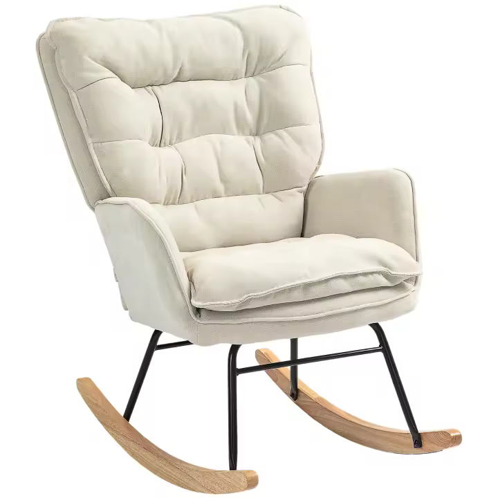 HOMCOM Mecedora Tapizada en Chenilla Silla Mecedora con Patas de Madera de Haya y Reposabrazos Mecedora para Lactancia Carga 120 kg para Dormitorio Salón Beige - 1
