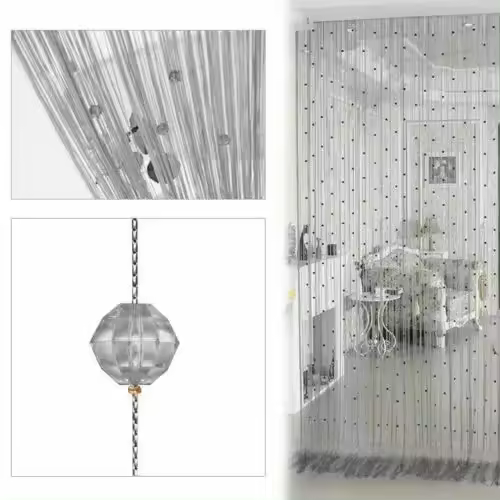 Cortina De Ventana De 100*200cm Con Borlas De Cristal Y Cadena Brillante Para Decoración De Habitaciones Y Puertas Estilo Clásico Material Poliéster - 1