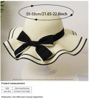 Sombrero De Paja Con Borde De Encaje Y Lazo Para Mujer Verano Resistente Al Sol Plegable Moda Y Protectora Para Vacaciones En La Playa - details 1