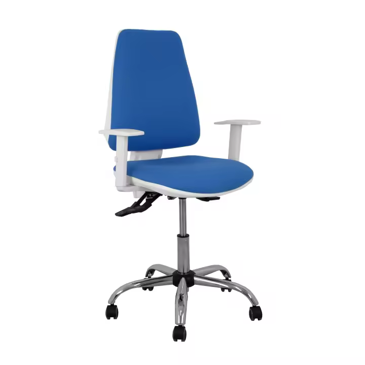 Silla Elche blanca asincro bali azul brazos regulables ruedas de parqué - 1